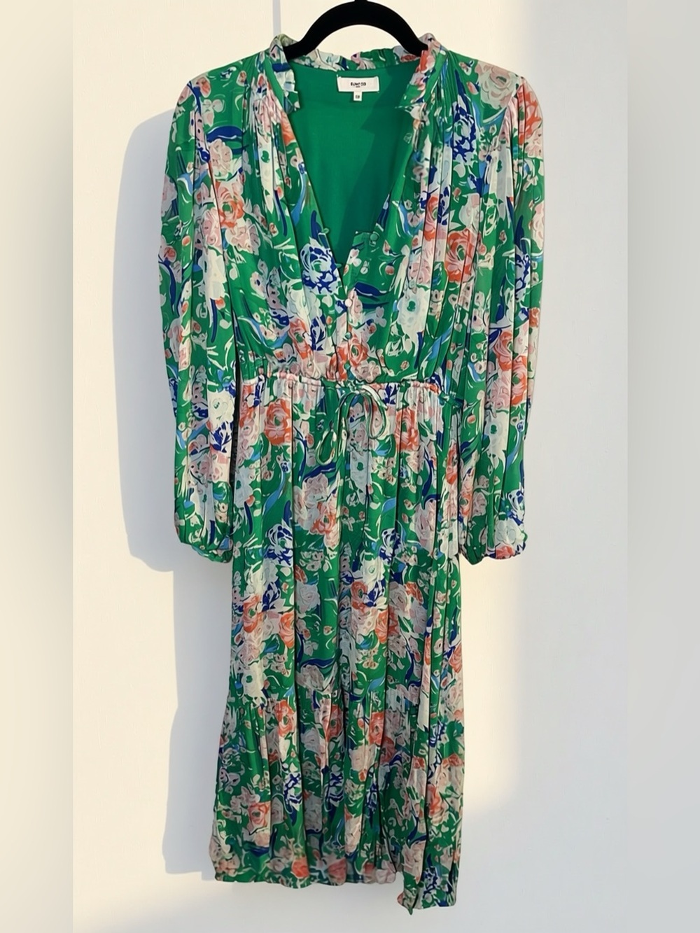 Vintage Suncoo Paris Coastal Green Floral Long Sleeve Boho Dress | T0 (XS) - Picture 2 of 4